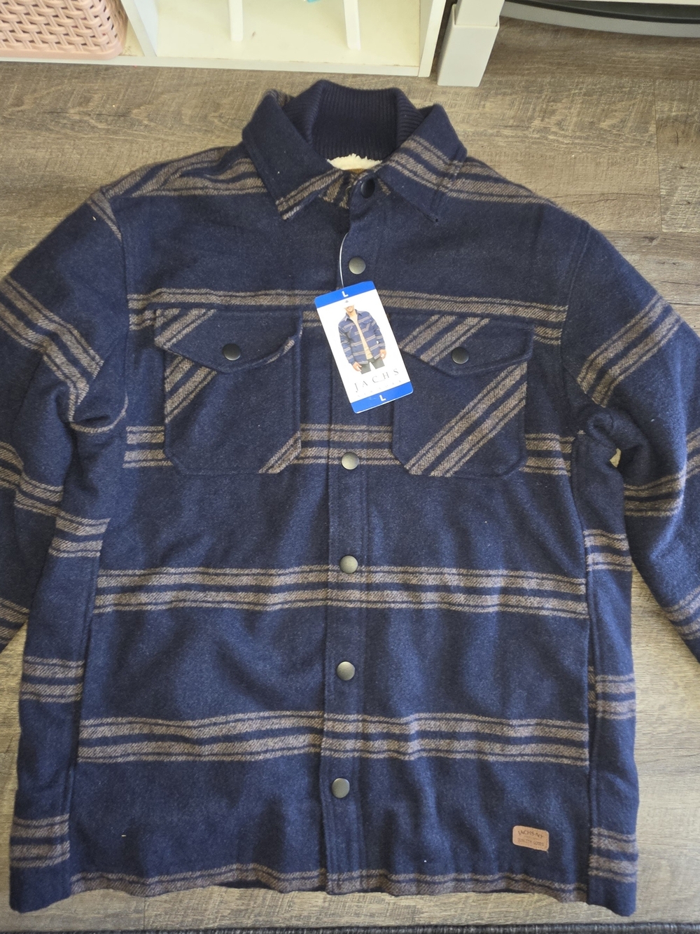 Wool-Blend Navy Striped Overshirt Jacket - JACHS